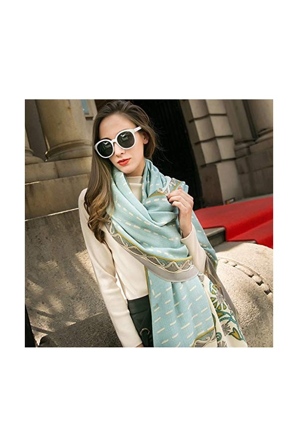 Echarpes Foulards Chaude pour Femmes Longue Douce dhiver Bandeau Surdimensionné Bleu Clair 100% Cachemire Cadeau De Noël pou