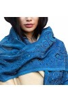 Shirin Sehan Écharpe en laine pour femme - Brodée à la main - Agnessa - Bleu à paillettes - 100 % laine
