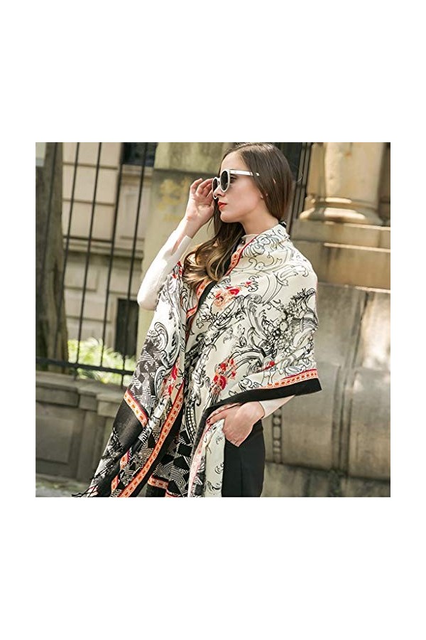 Echarpes Foulards Châle À Franges Enveloppé Chaude pour Femmes Longue Douce dhiver Châle Imprimé Surdimensionné 100% Cachemi