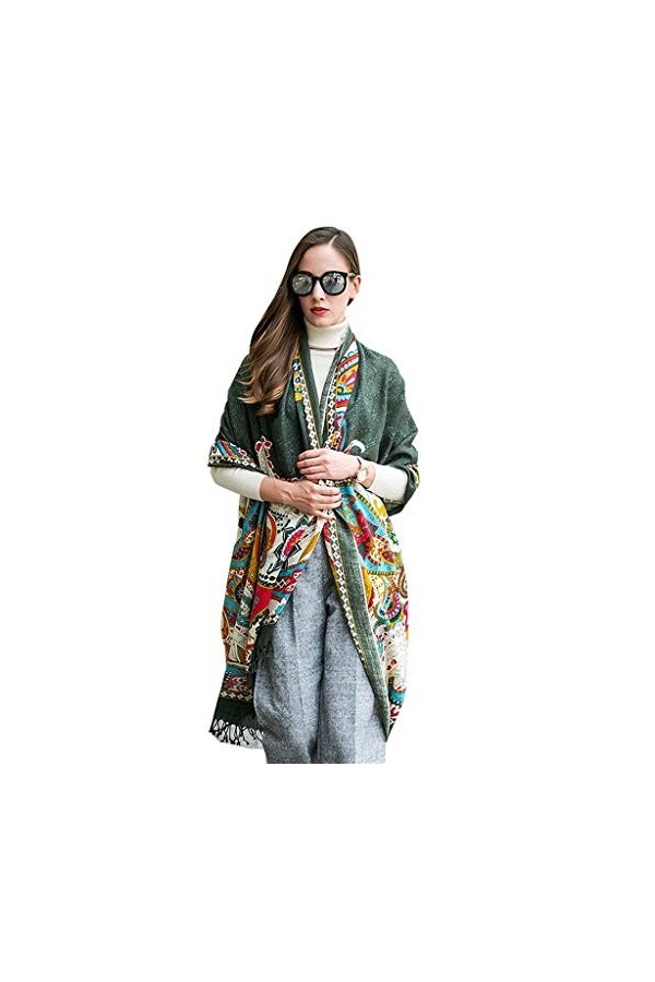 Echarpes Foulards Longue Et Douce dhiver Chaude pour Femme Châle À Franges Enveloppé Châle Imprimé Vert Foncé 100% Cachemire