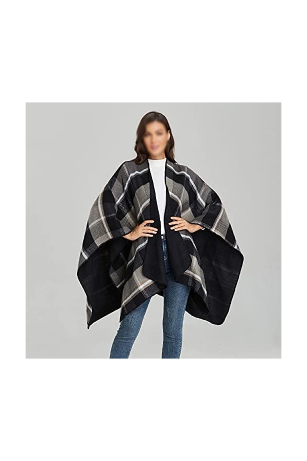 STRAW Femmes Plaid All-Match Automne Hiver Chaud épais écharpe à Carreaux épaisses Ponchos Capes châle de Voyage Color : Bla