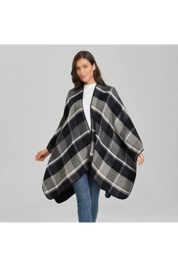 STRAW Femmes Plaid All-Match Automne Hiver Chaud épais écharpe à Carreaux épaisses Ponchos Capes châle de Voyage Color : Bla
