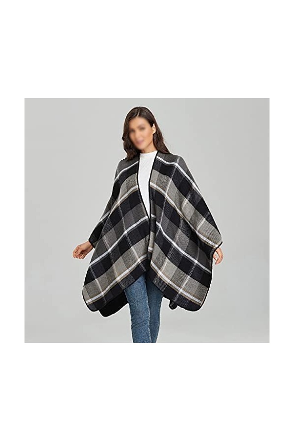 STRAW Femmes Plaid All-Match Automne Hiver Chaud épais écharpe à Carreaux épaisses Ponchos Capes châle de Voyage Color : Bla