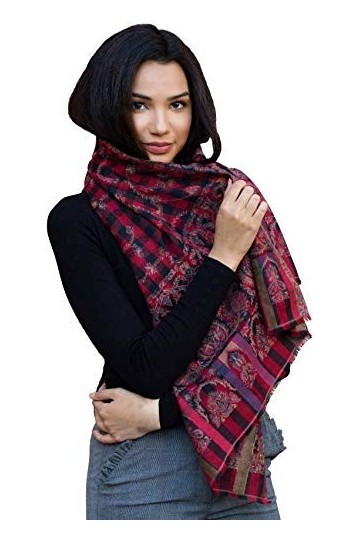 Shirin Sehan Écharpe en laine tissée pour femme Isaline Noir/rouge/multicolore