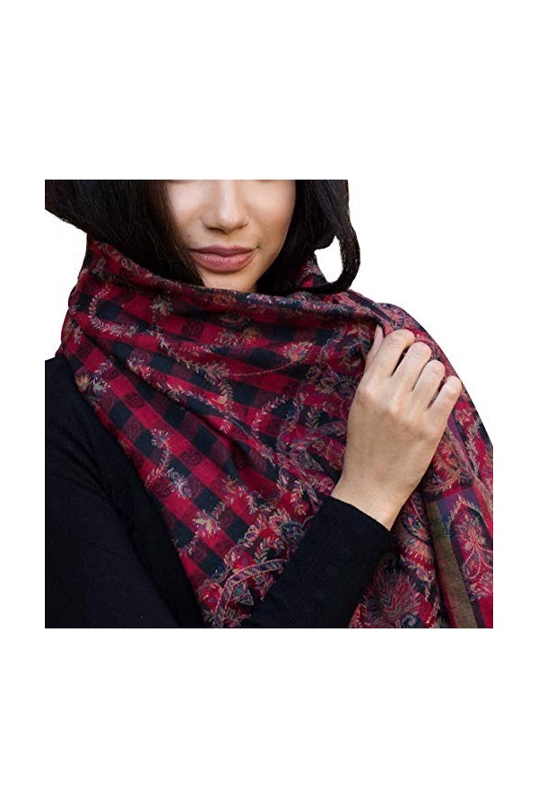 Shirin Sehan Écharpe en laine tissée pour femme Isaline Noir/rouge/multicolore