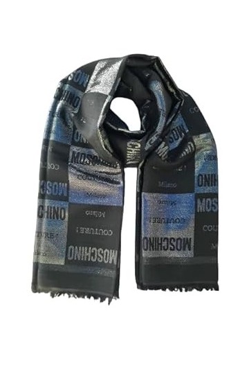 MOSCHINO Foulard Femme Fantaisie patch work Black/Silver, Noir , Taille unique