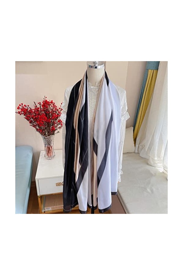 EXENXA Longue écharpe en Soie Imitation écharpe Fine en Gaze imprimée pour Femmes écharpe Polyvalente crème Solaire Longue éc