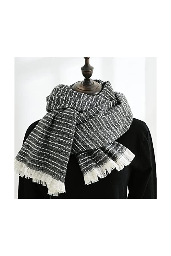 Samnuerly Écharpe à Rayures Douces écharpe Chaude dhiver châle Gland épaissir écharpe pour Femme Color : C, Size : One Size