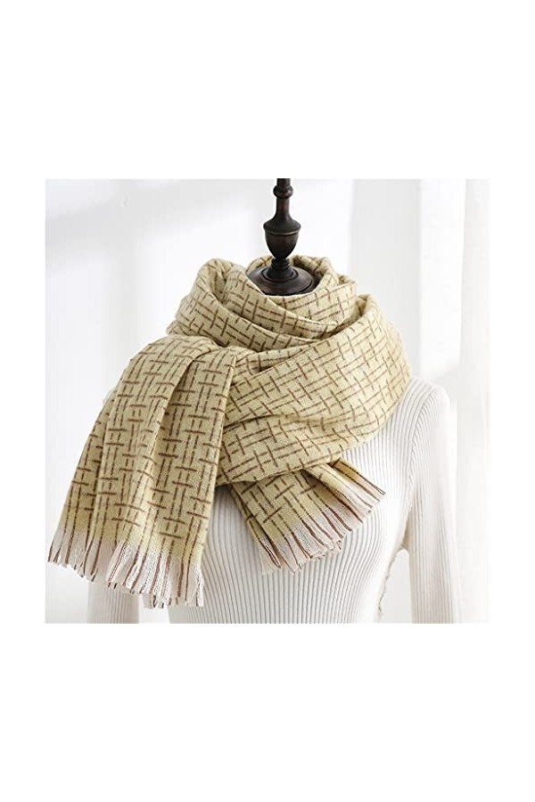 Samnuerly Écharpe à Rayures Douces écharpe Chaude dhiver châle Gland épaissir écharpe pour Femme Color : C, Size : One Size