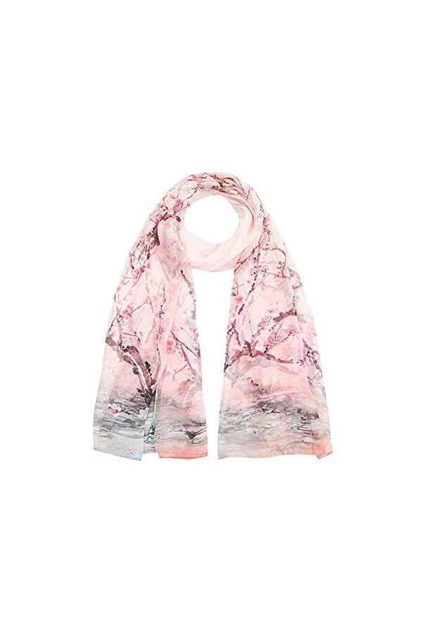 CHEWO Écharpe carrée à Grand col pour Femmes Écharpes à imprimé Floral Doux Écharpes en Satin pour léger et léger Couleur : 