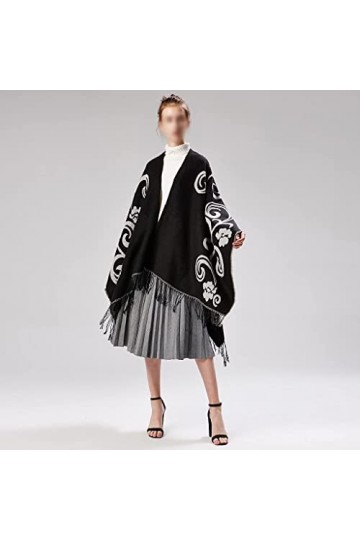 Femmes Hiver Écharpe Chaude Imitation Cachemire Châle Couverture Cape Châle Écharpes Cape All-Match Couleur : Noir， Taille :