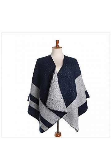 Écharpe Poncho Femme Bleu-Gris Grand Châle Double Usage Grand Épaissi Super Doux Hiver Chaud Dames Grande Écharpe Mode Hiver 