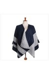 Écharpe Poncho Femme Bleu-Gris Grand Châle Double Usage Grand Épaissi Super Doux Hiver Chaud Dames Grande Écharpe Mode Hiver 