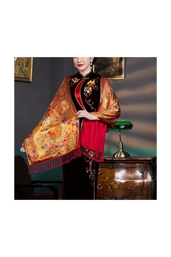 Kigauru Écharpe Quotidien Soie Longue Impression Chaud Extérieur Écharpe À Franges Longue Écharpe Châle Femmes Automne Et Hiv