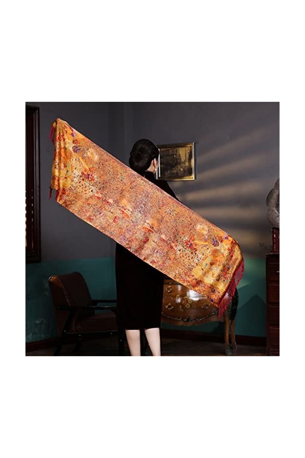 Kigauru Écharpe Quotidien Soie Longue Impression Chaud Extérieur Écharpe À Franges Longue Écharpe Châle Femmes Automne Et Hiv