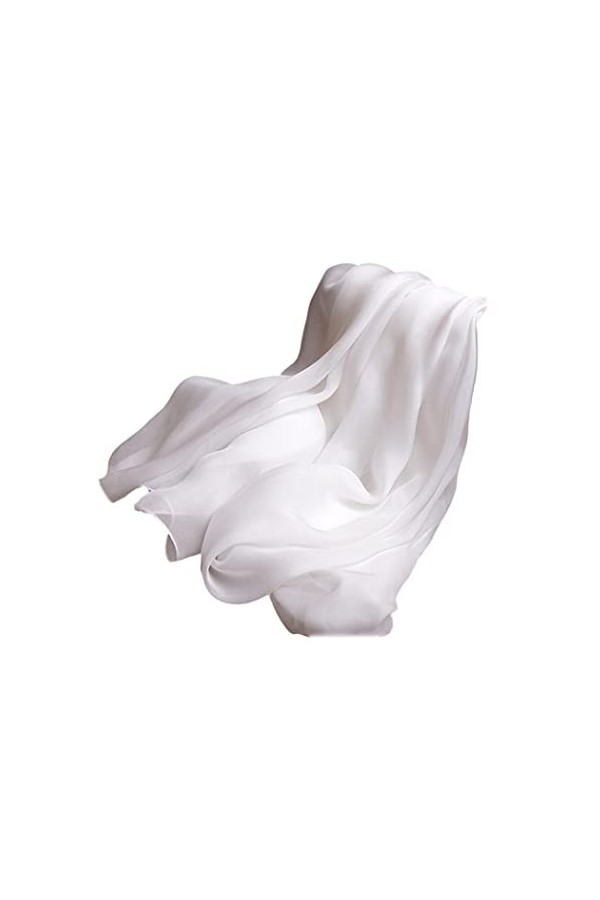 YIOLEAMP Femmes automne hiver 100% soie écharpe blanc couleur unie Pure soie écharpe, dames printemps été en mousseline de so
