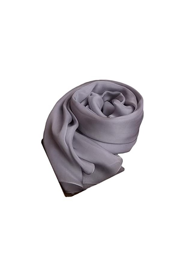 YIOLEAMP Écharpe en soie véritable gris, écharpe en soie longue et douce de grande taille pour femme, foulards printemps-été 