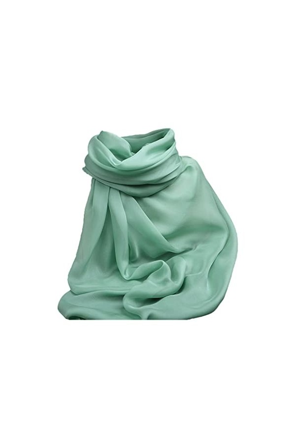 YIOLEAMP Écharpe 100% soie printemps été femme, châle carré long couleur unie vert doux
