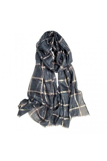 ASFD 100% Laine châle Noble tempérament Section Mince écharpes Dames Automne/Hiver Gris Or Soie Plaid Cachemire écharpe