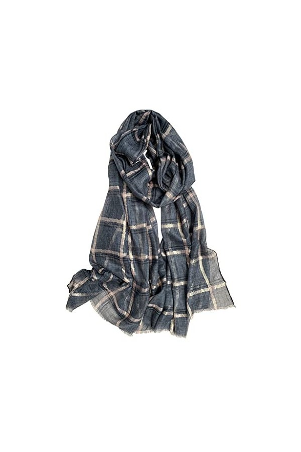 ASFD 100% Laine châle Noble tempérament Section Mince écharpes Dames Automne/Hiver Gris Or Soie Plaid Cachemire écharpe