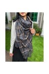 ASFD 100% Laine châle Noble tempérament Section Mince écharpes Dames Automne/Hiver Gris Or Soie Plaid Cachemire écharpe