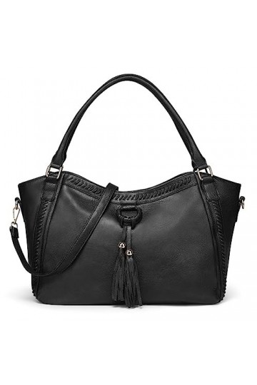 Sac à Main Femmes Sac Bandoulière Femme Grande Capacité Sac Porté Epaule en Cuir PU Sac Fourre-Tout Shopping Voyage,Noir