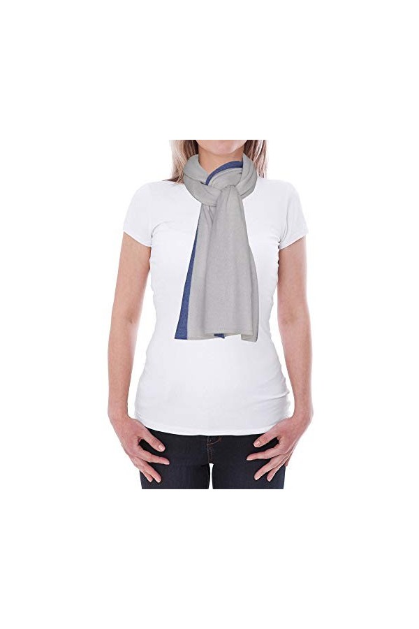 LES POULETTES - Echarpe 100% Cachemire Récré Bicolore 2 Fils 30cm x 170cm - Bleu