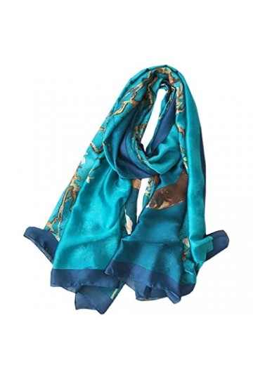 VducK Foulard en soie quatre saisons for femmes, écharpe en gaze imprimée assortie avec tout, châle bleu, écharpe longue à do