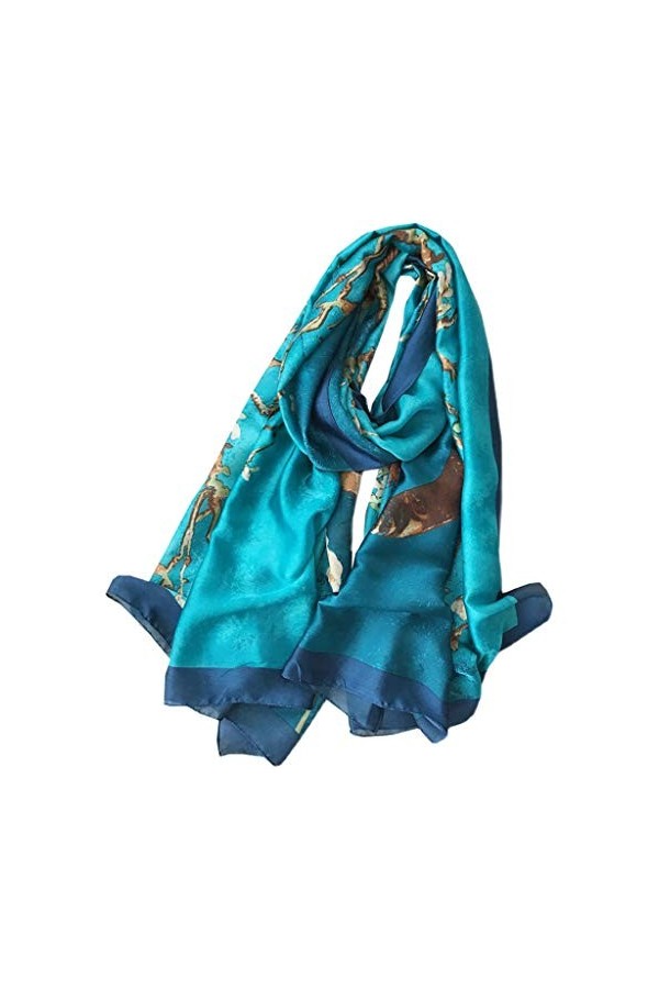 VducK Foulard en soie quatre saisons for femmes, écharpe en gaze imprimée assortie avec tout, châle bleu, écharpe longue à do