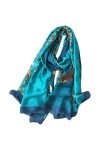 VducK Foulard en soie quatre saisons for femmes, écharpe en gaze imprimée assortie avec tout, châle bleu, écharpe longue à do