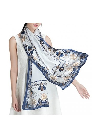 RAN Écharpe en Soie, écharpes for Femme châle élégant Doux enveloppements, 66,9" Longue écharpe en Satin Bleu léger Écharpes