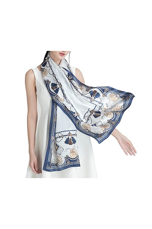 RAN Écharpe en Soie, écharpes for Femme châle élégant Doux enveloppements, 66,9" Longue écharpe en Satin Bleu léger Écharpes