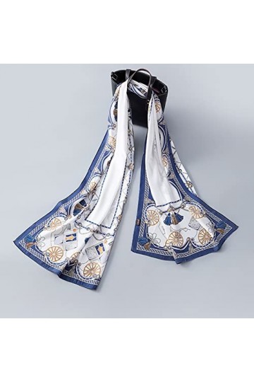 RAN Écharpe en Soie, écharpes for Femme châle élégant Doux enveloppements, 66,9" Longue écharpe en Satin Bleu léger Écharpes