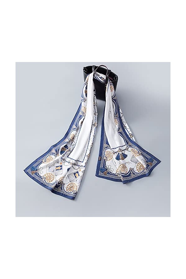 RAN Écharpe en Soie, écharpes for Femme châle élégant Doux enveloppements, 66,9" Longue écharpe en Satin Bleu léger Écharpes