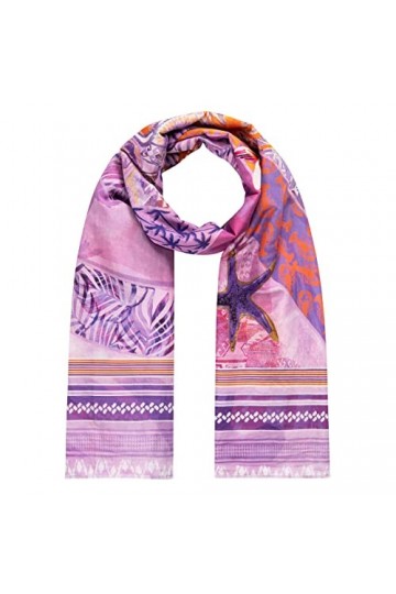 CODELLO Écharpe élégante pour femme en coton et soie avec imprimé « SUNNY», lilas, taille unique