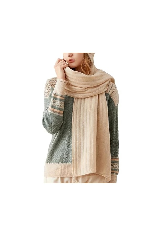 Dninmim Écharpe tricotée en cachemire pour femme - Solide - Décontractée - Douce - Chaude - Polyvalente, beige, taille unique