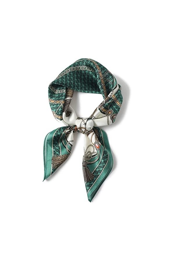 BAZIGA Écharpe en Mousseline de Soie Pure Écharpe en Soie Verte Petite écharpe carrée pour Femmes 68x68 Tout Le Match Printem