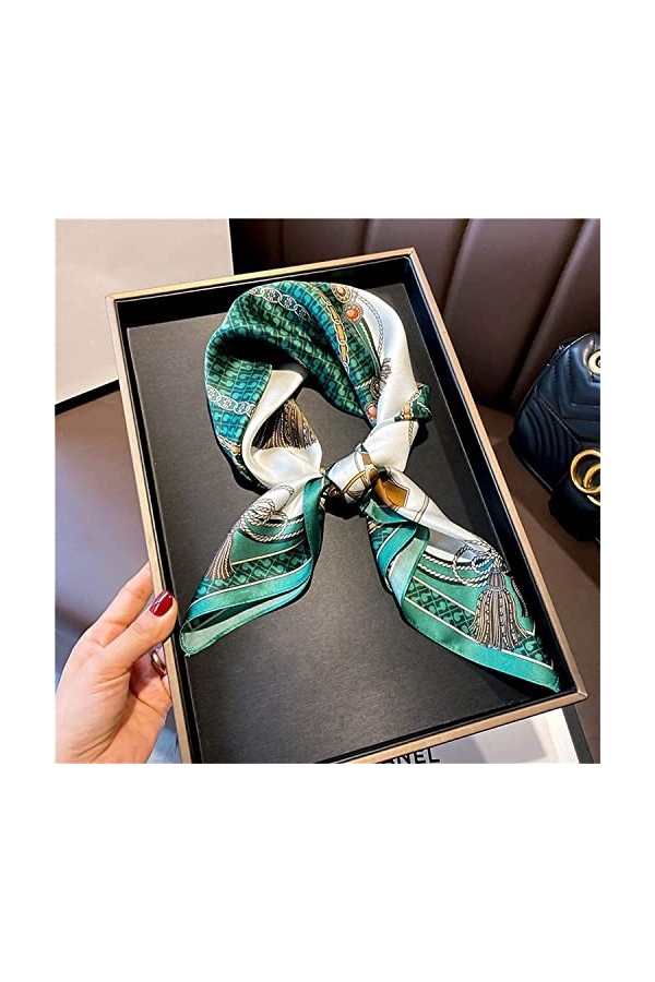 BAZIGA Écharpe en Mousseline de Soie Pure Écharpe en Soie Verte Petite écharpe carrée pour Femmes 68x68 Tout Le Match Printem