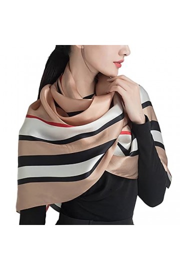 RAN Écharpes légères en Soie, écharpe rayée en Soie de mûrier, châle en Satin Doux for Femme, 66,9"x 19,7" Écharpes