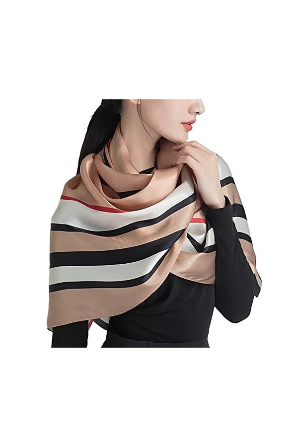 RAN Écharpes légères en Soie, écharpe rayée en Soie de mûrier, châle en Satin Doux for Femme, 66,9"x 19,7" Écharpes