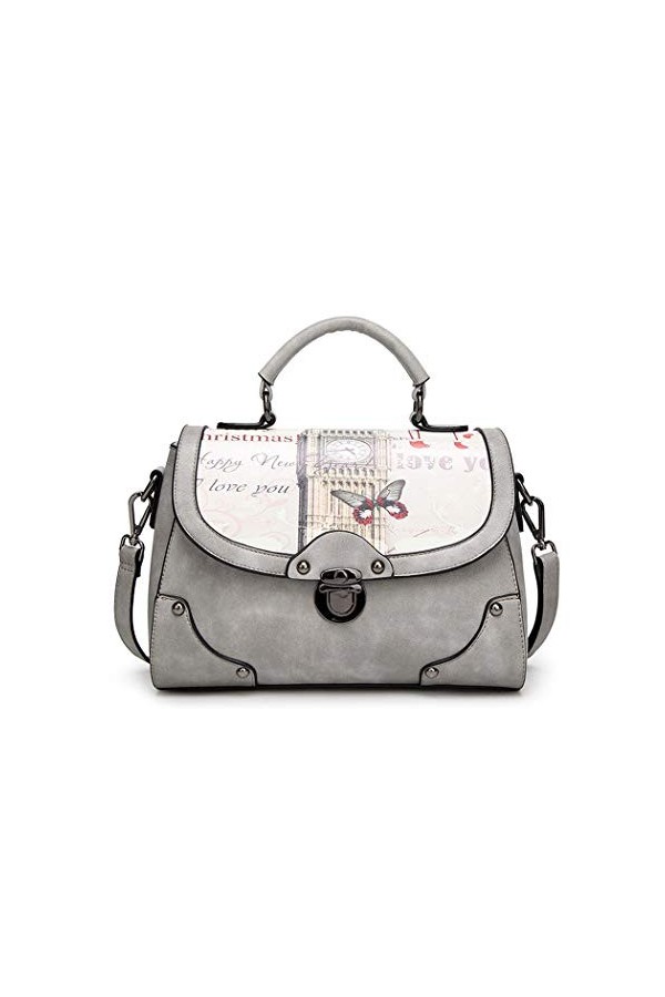 BUKESIYI Femme Sac bandouliere Sacs a main Petit Cuir Sacs Menotte Sacs épaule Sacoche Mode CCFR77101 Gris