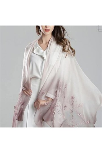 Kigauru Écharpe Écharpe en Soie Châle Femme Longue Broderie Printemps Automne Hiver Écharpe en Soie All-Match Color : A, Siz