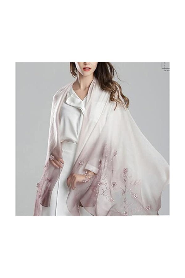 Kigauru Écharpe Écharpe en Soie Châle Femme Longue Broderie Printemps Automne Hiver Écharpe en Soie All-Match Color : A, Siz