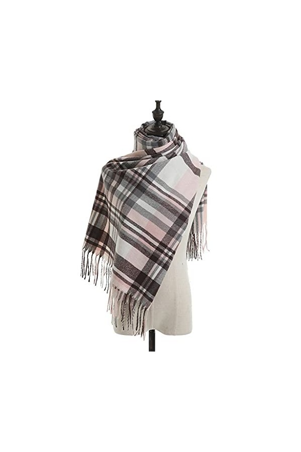 Kigauru Écharpe Écharpe à Carreaux for Femmes dhiver avec châle à Franges, écharpe enveloppante for Femmes for Garder au Cha
