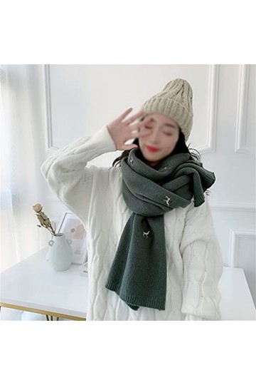 GRETD Foulard de Style coréen Femme Broderie Hiver Tricoter Longues Foulard Mignon écharpe Chaude écharpe Douce Color : B, S