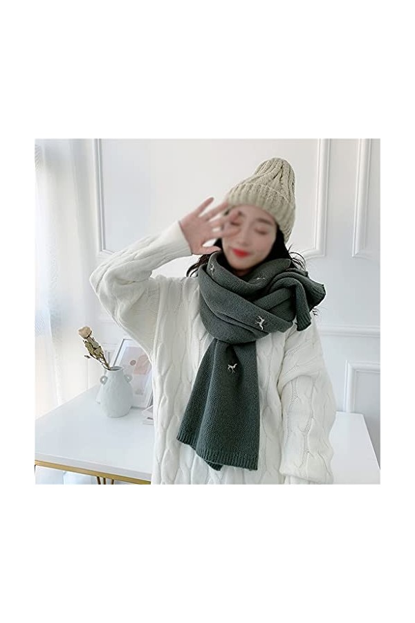GRETD Foulard de Style coréen Femme Broderie Hiver Tricoter Longues Foulard Mignon écharpe Chaude écharpe Douce Color : B, S
