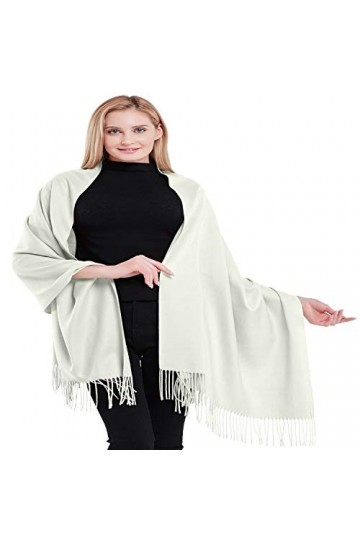 CJ Apparel Blanc Couleur Unique Style Tissé en Sergé 100% Cachemire Châle Echarpe Manteau Etole Plaid Pashmina Nouvelle