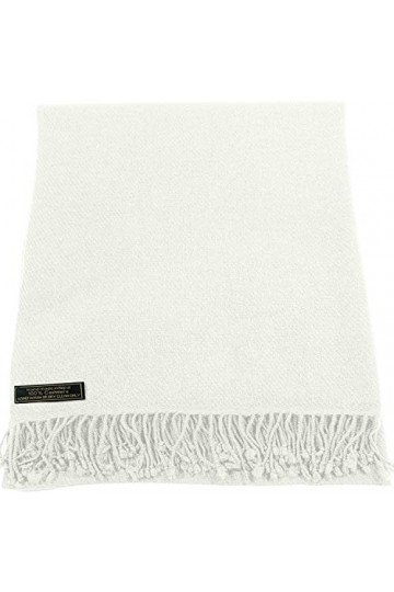CJ Apparel Blanc Couleur Unique Style Tissé en Sergé 100% Cachemire Châle Echarpe Manteau Etole Plaid Pashmina Nouvelle