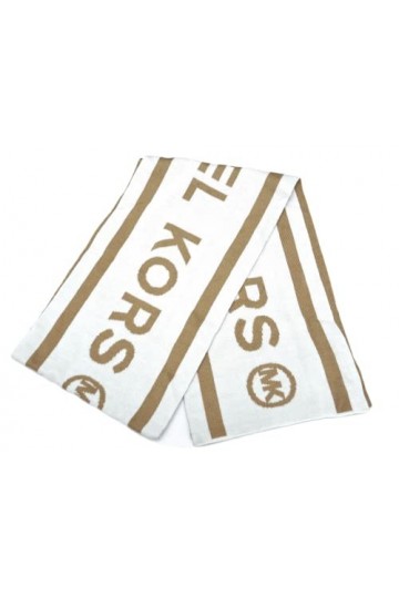 Michael Kors Silencieux écharpe réversible avec logo, taille unique, Blanc/Camel, taille unique