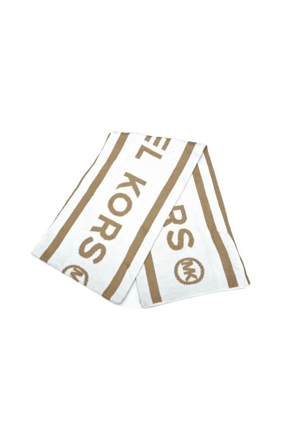 Michael Kors Silencieux écharpe réversible avec logo, taille unique, Blanc/Camel, taille unique